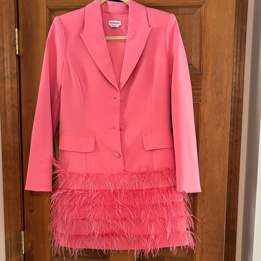 Bebe Pink Feather-Trim Blazer Dress